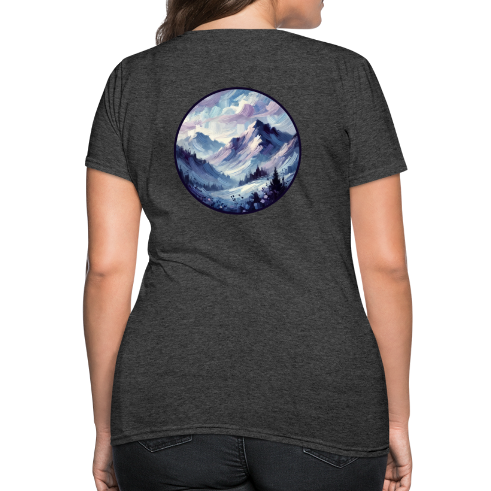 Women's Lavender Blue Mountain Range T-Shirt with Logo - heather black