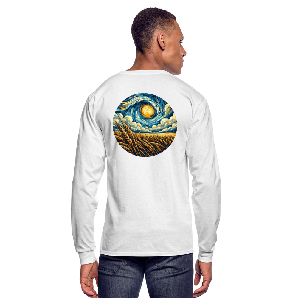 Men's Wheat Field Graphic Long Sleeve Shirt with Logo - white