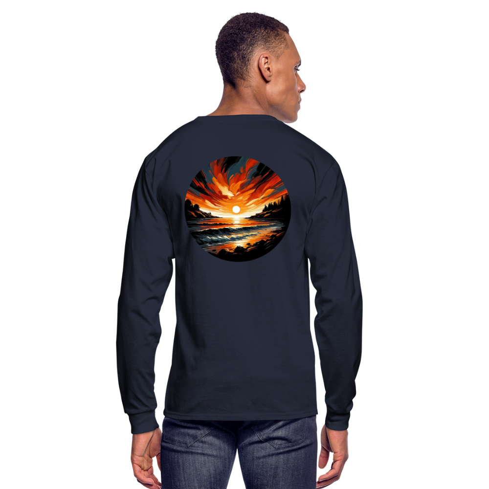 Men's Beach Sunset Graphic Long Sleeve Shirt with Logo - navy