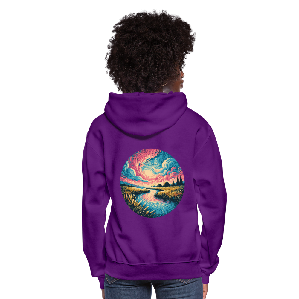 Women's River Pink and Blue Sky Graphic Hoodie with Logo - purple