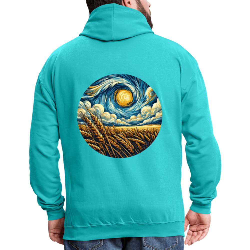 Wheat Field Graphic Unisex Contrast Hoodie with Logo - scuba blue/asphalt