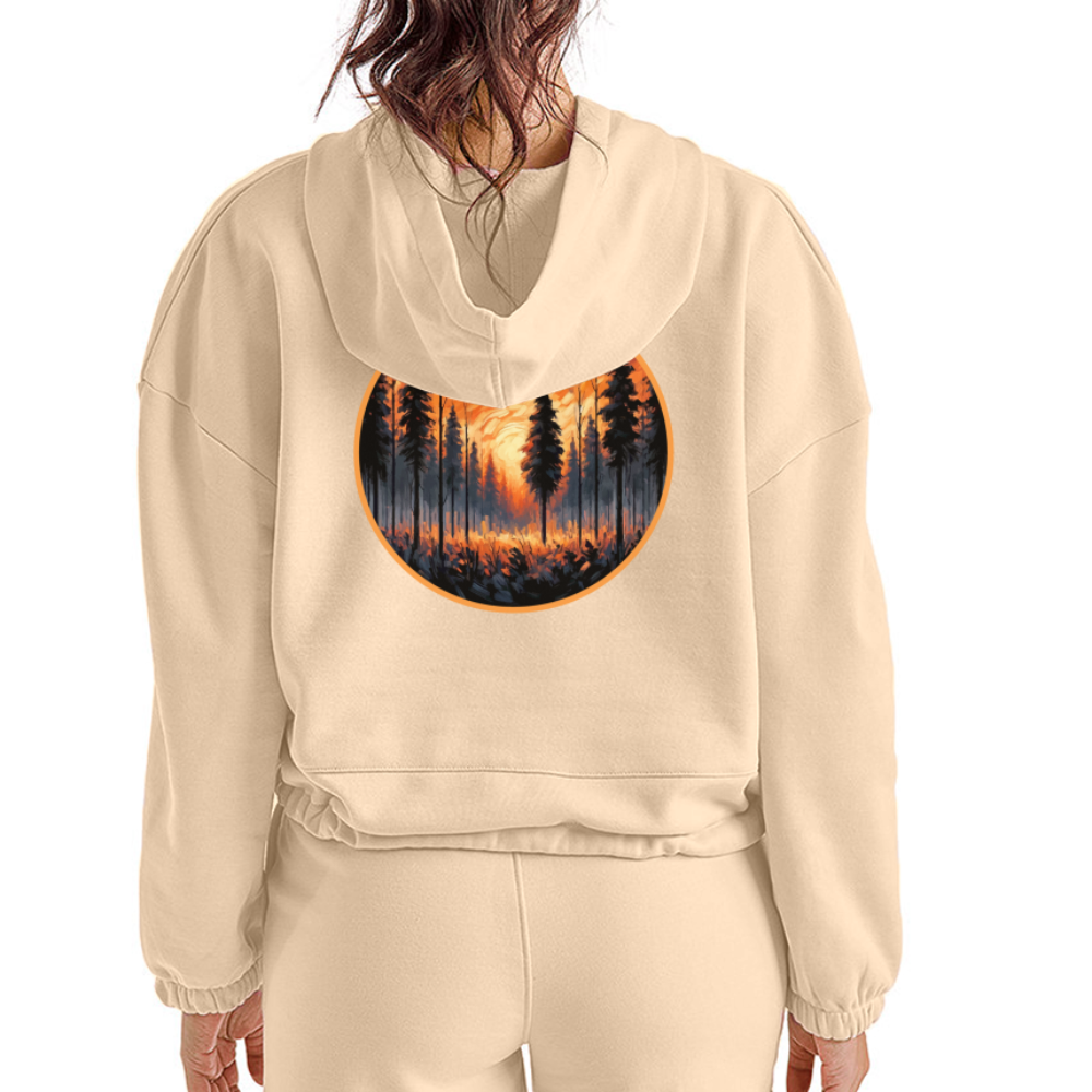 Women’s Orange Forest Sunset Graphic Cropped Hoodie with Logo - nude