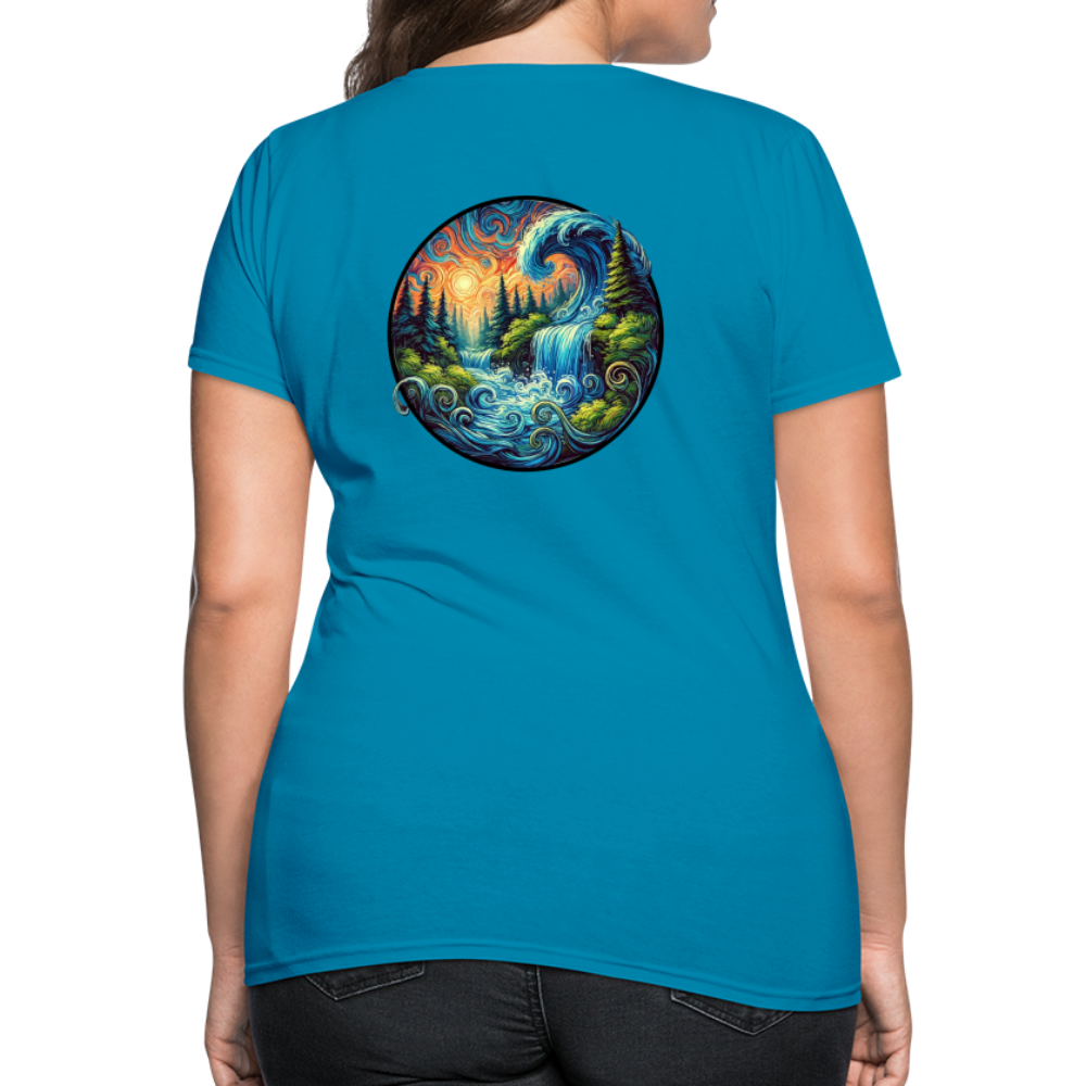 Women's Waterfall Graphic T-Shirt with Logo - turquoise