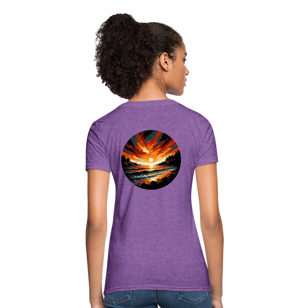 Women's Beach Sunset Graphic T-Shirt with Logo - purple heather