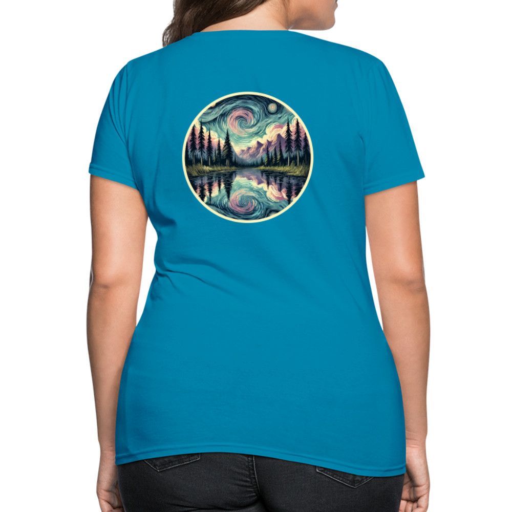 Women's Purple Swirling Sky Reflected on Lake Graphic T-Shirt with Logo - turquoise