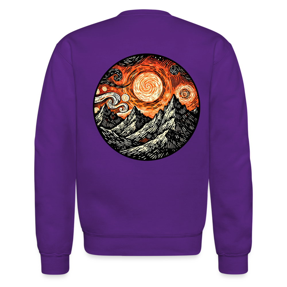 Orange Swirling Mountains Graphic Crewneck Sweatshirt with Logo - purple