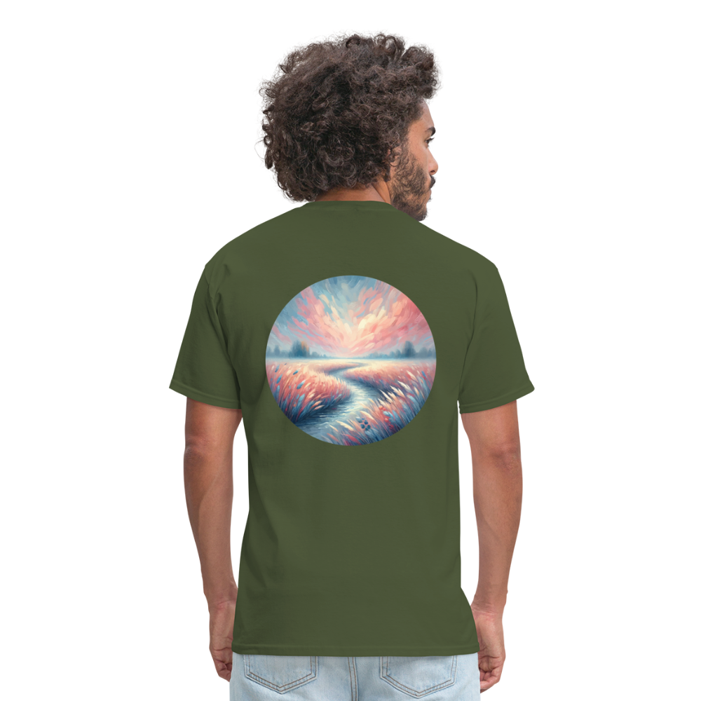 River Meadow Graphic Unisex Classic T-Shirt with Logo - military green