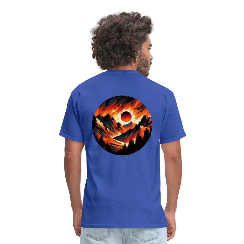 Orange and Black Mountain Range Unisex Classic T-Shirt with Logo - royal blue