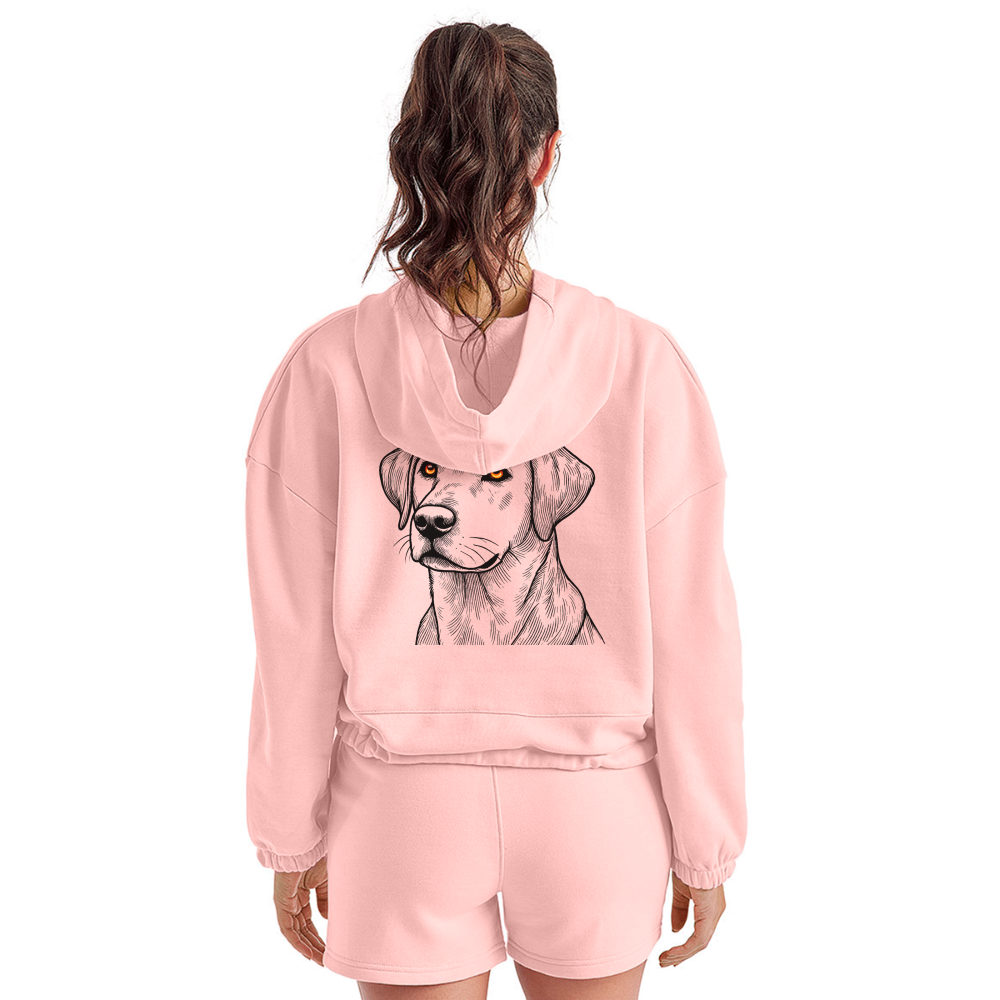 Women’s Fine Line Labrador Graphic Cropped Hoodie with Logo - light pink