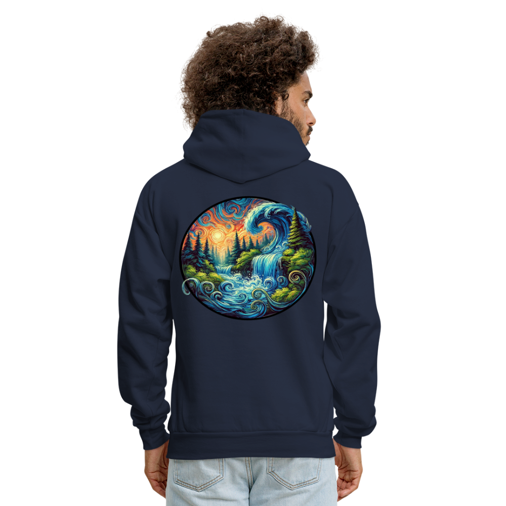 Men's Waterfall Graphic Hoodie with Logo - navy