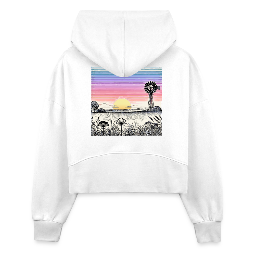 Women's Colored Prairie Landscape Graphic Half Zip Cropped Hoodie with Logo - white