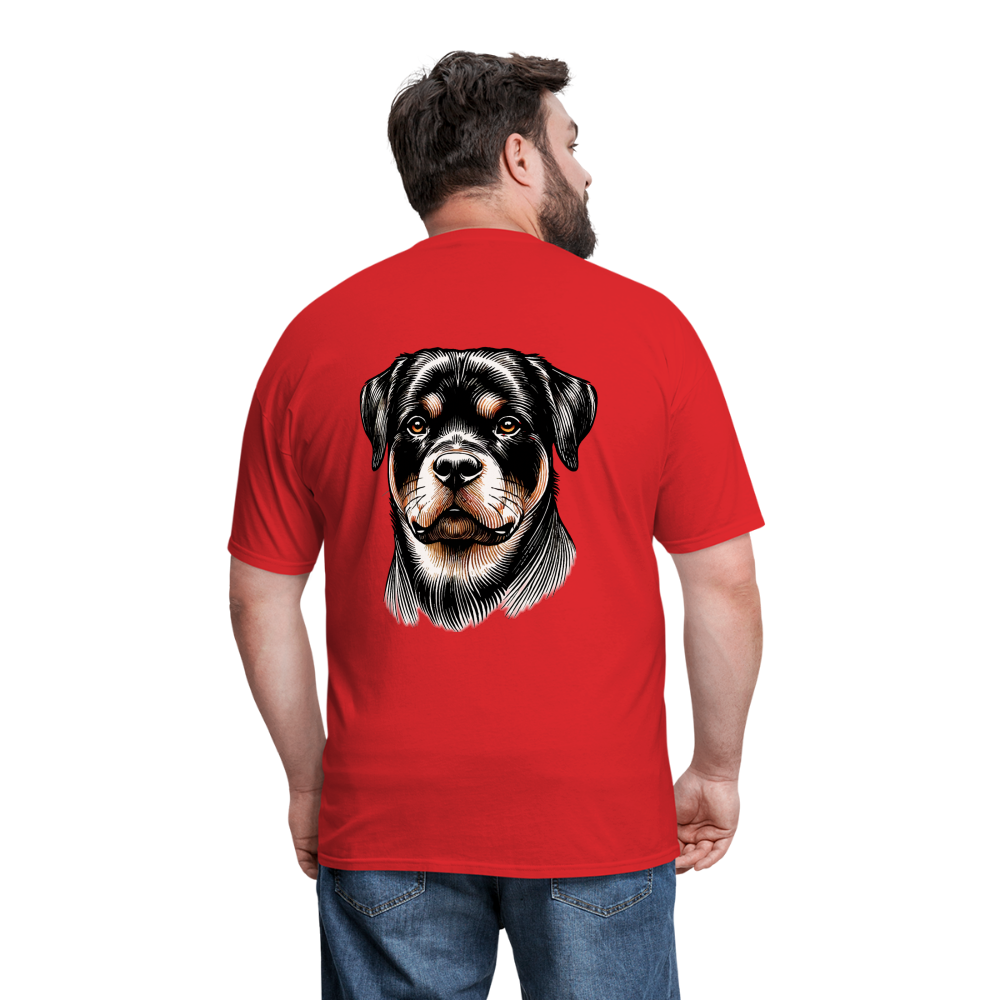 Fine Line Rottweiler Graphic Unisex Classic T-Shirt with Logo - red