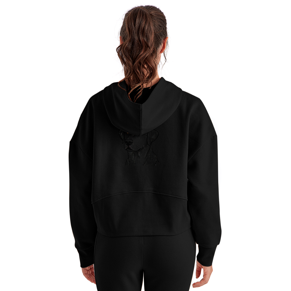 Women's Fine Line Labrador Graphic Half Zip Cropped Hoodie with Logo - black