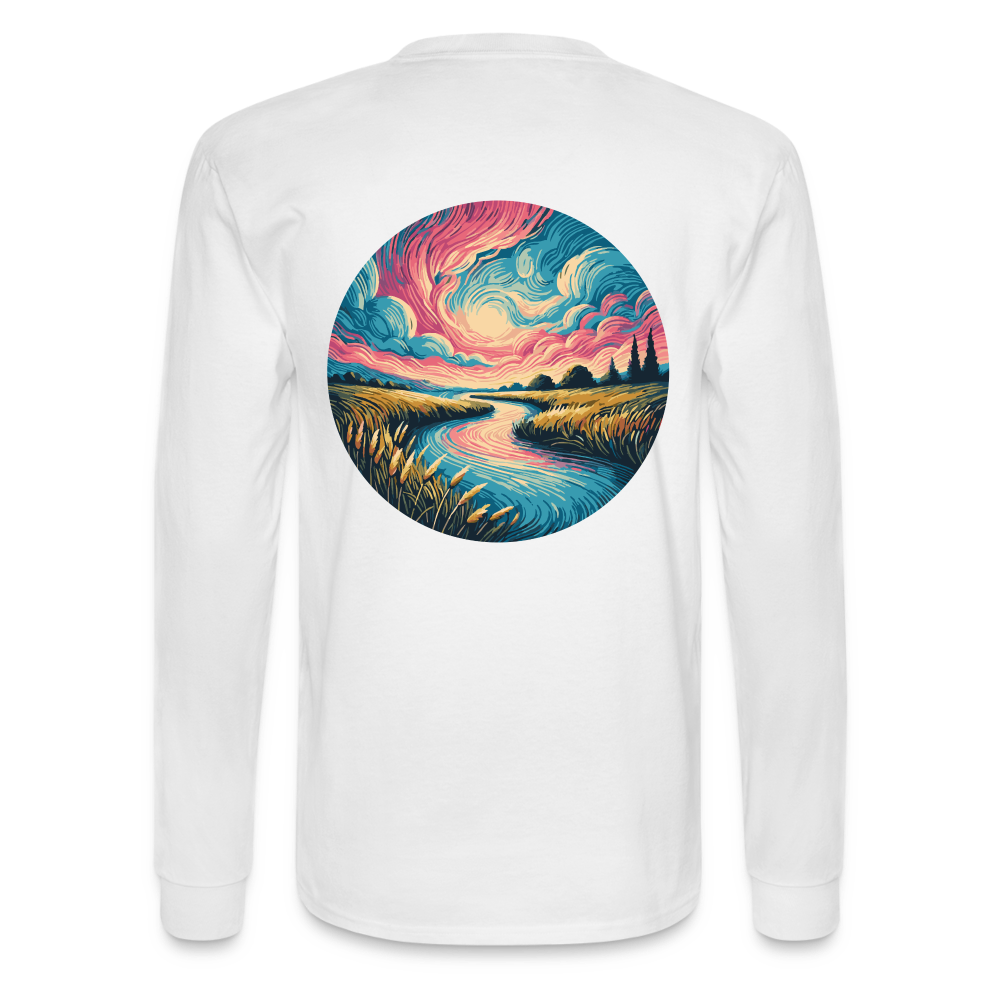 Men's River Pink and Blue Sky Graphic Long Sleeve Shirt with Logo - white