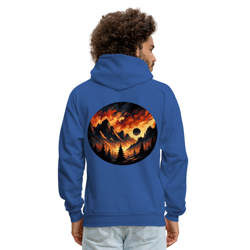 Men's Brushed Orange and Black Mountain Range Graphic Hoodie with Logo - royal blue