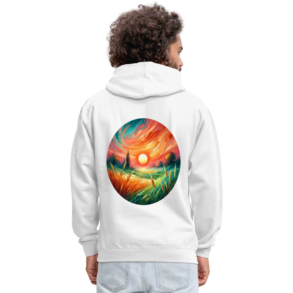 Pink Wheat Field Graphic Unisex Contrast Hoodie with Logo - white/gray