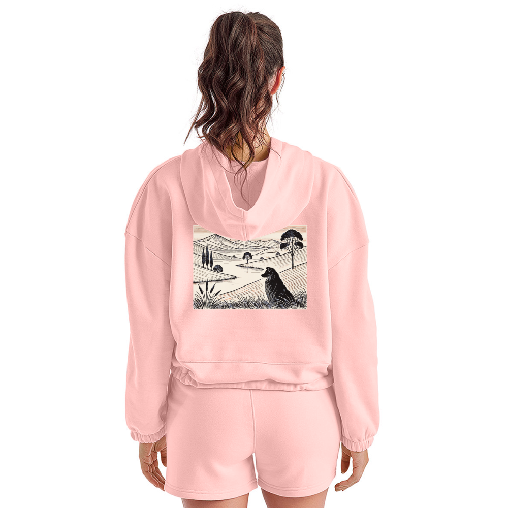 Women’s Australian Shepherd Prairie Graphic Cropped Hoodie with Logo - light pink