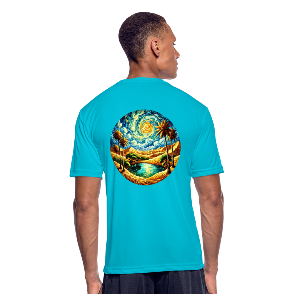 Men’s Desert Oasis Graphic Moisture Wicking Performance T-Shirt with Logo - turquoise