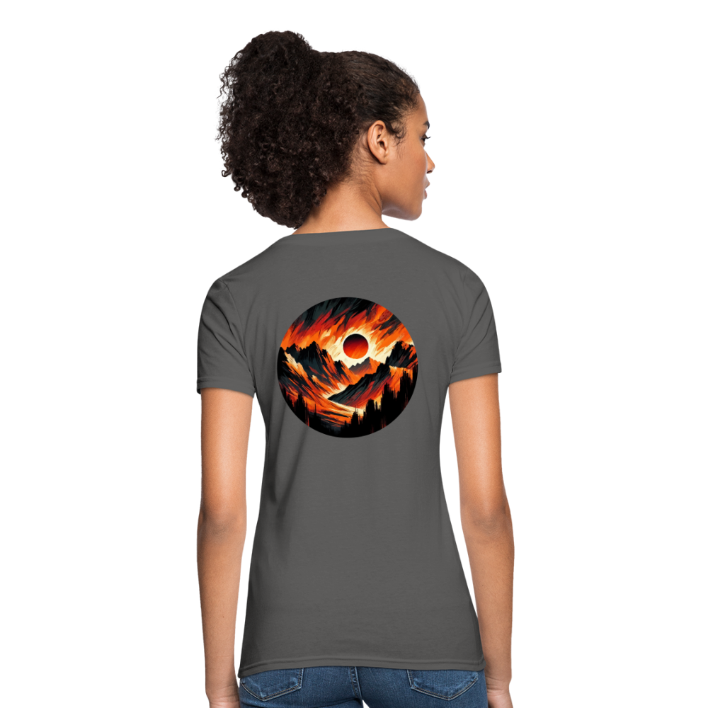 Women's Orange and Black Mountain Range T-Shirt with Logo - charcoal