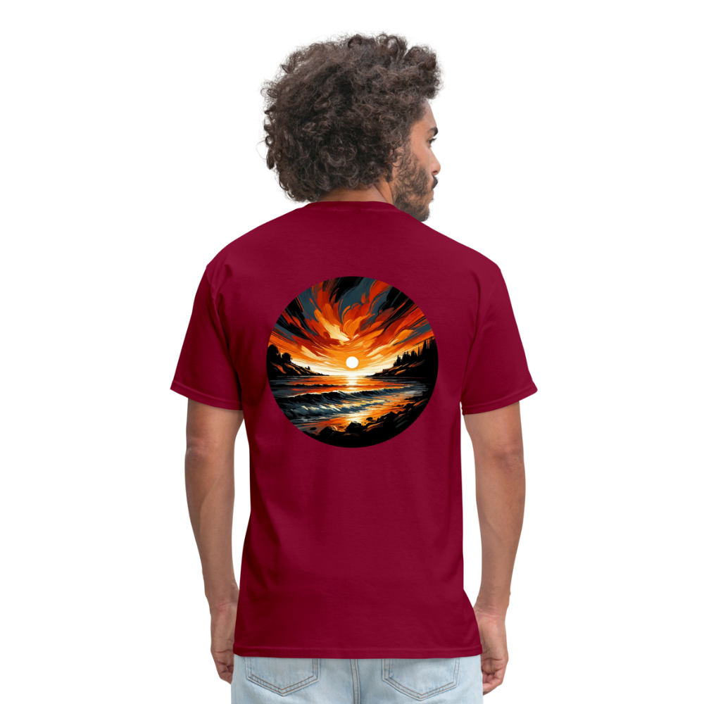 Beach Sunset Graphic Unisex Classic T-Shirt with Logo - burgundy