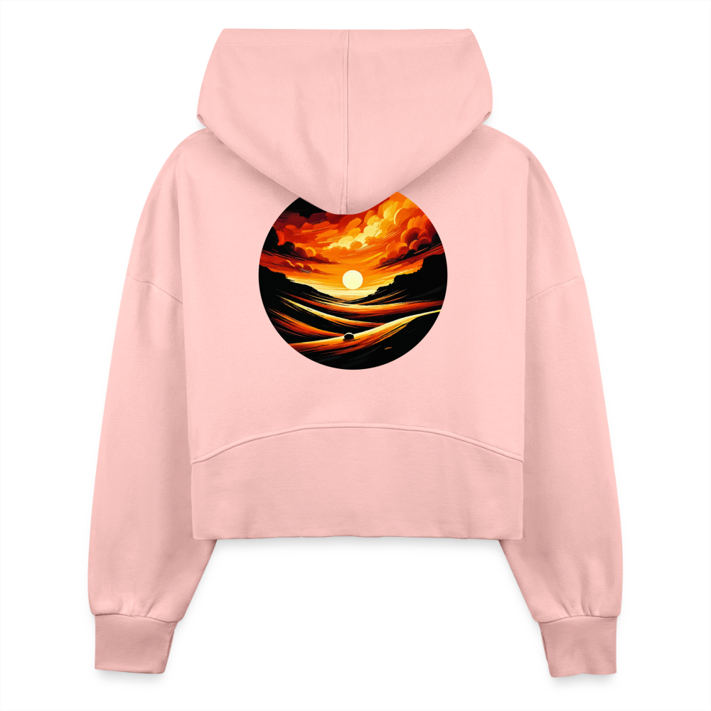 Women's Desert Sunset Graphic Half Zip Cropped Hoodie with Logo - light pink