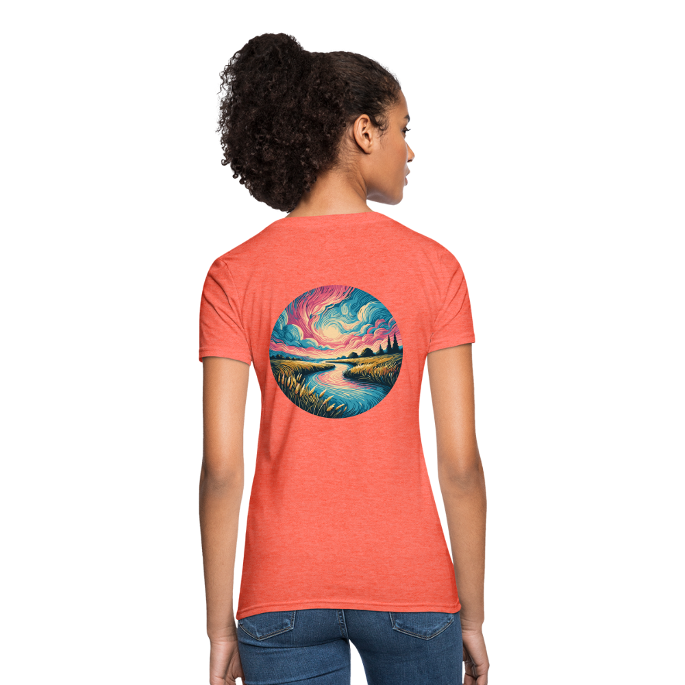 Women's River Pink and Blue Sky T-Shirt with Logo - heather coral