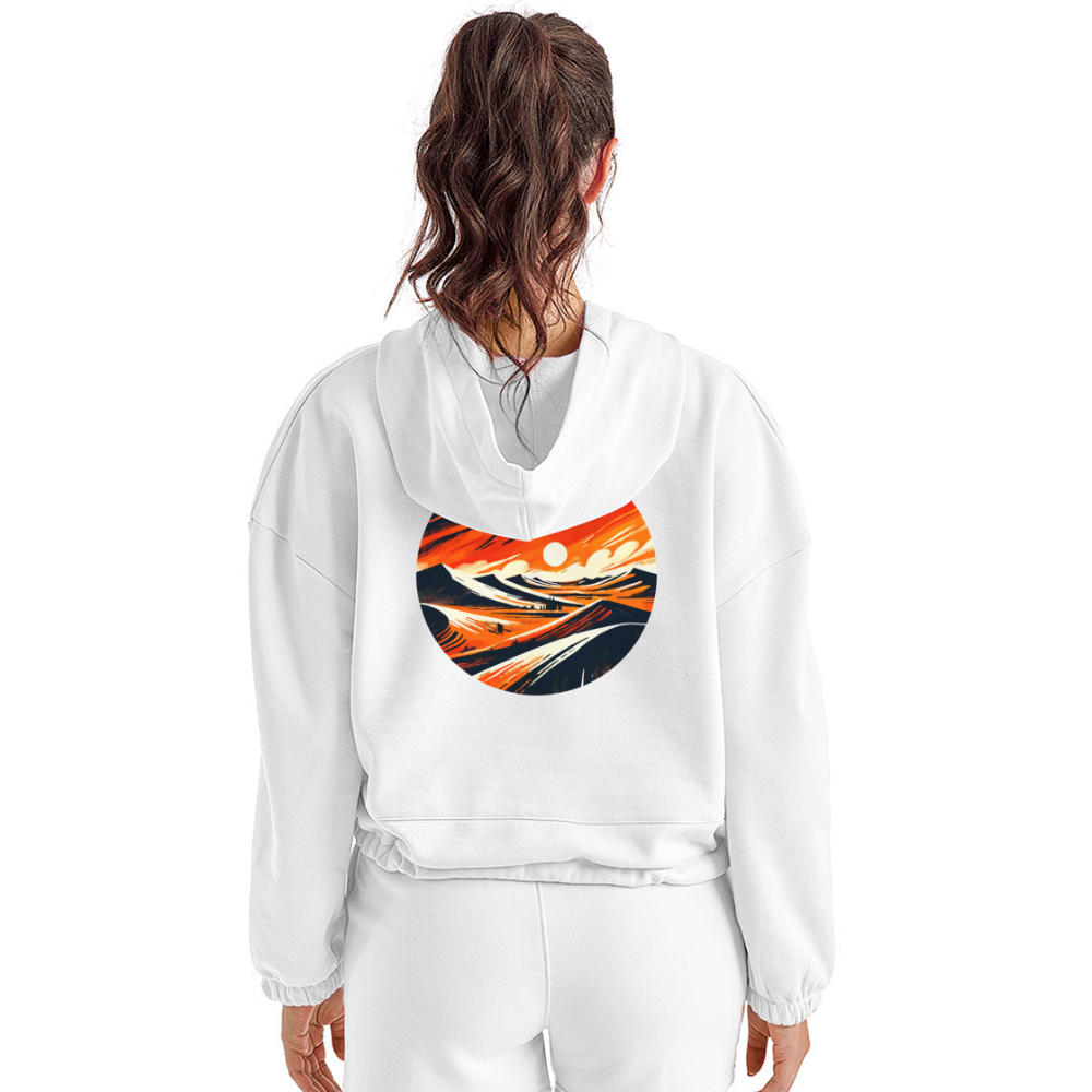 Women’s Desert Dunes Graphic Cropped Hoodie with Logo - white