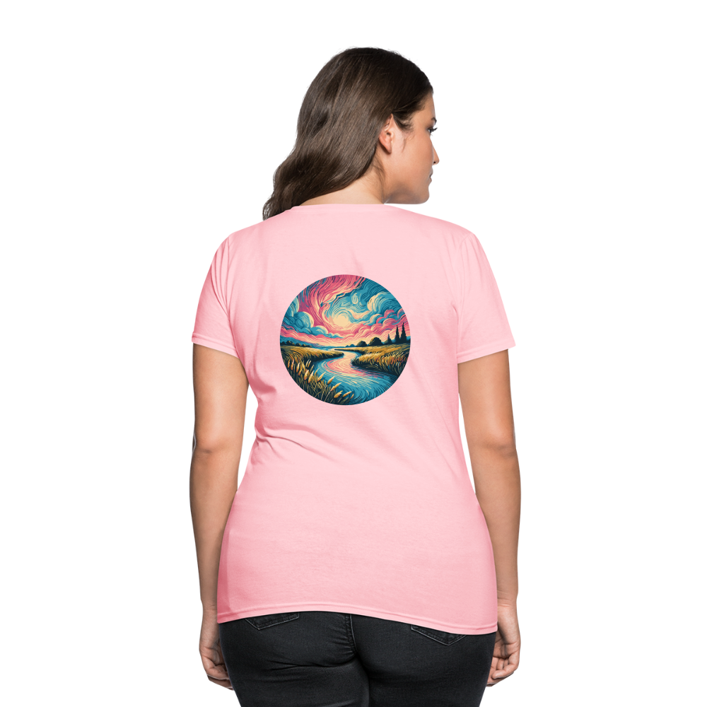 Women's River Pink and Blue Sky T-Shirt with Logo - pink