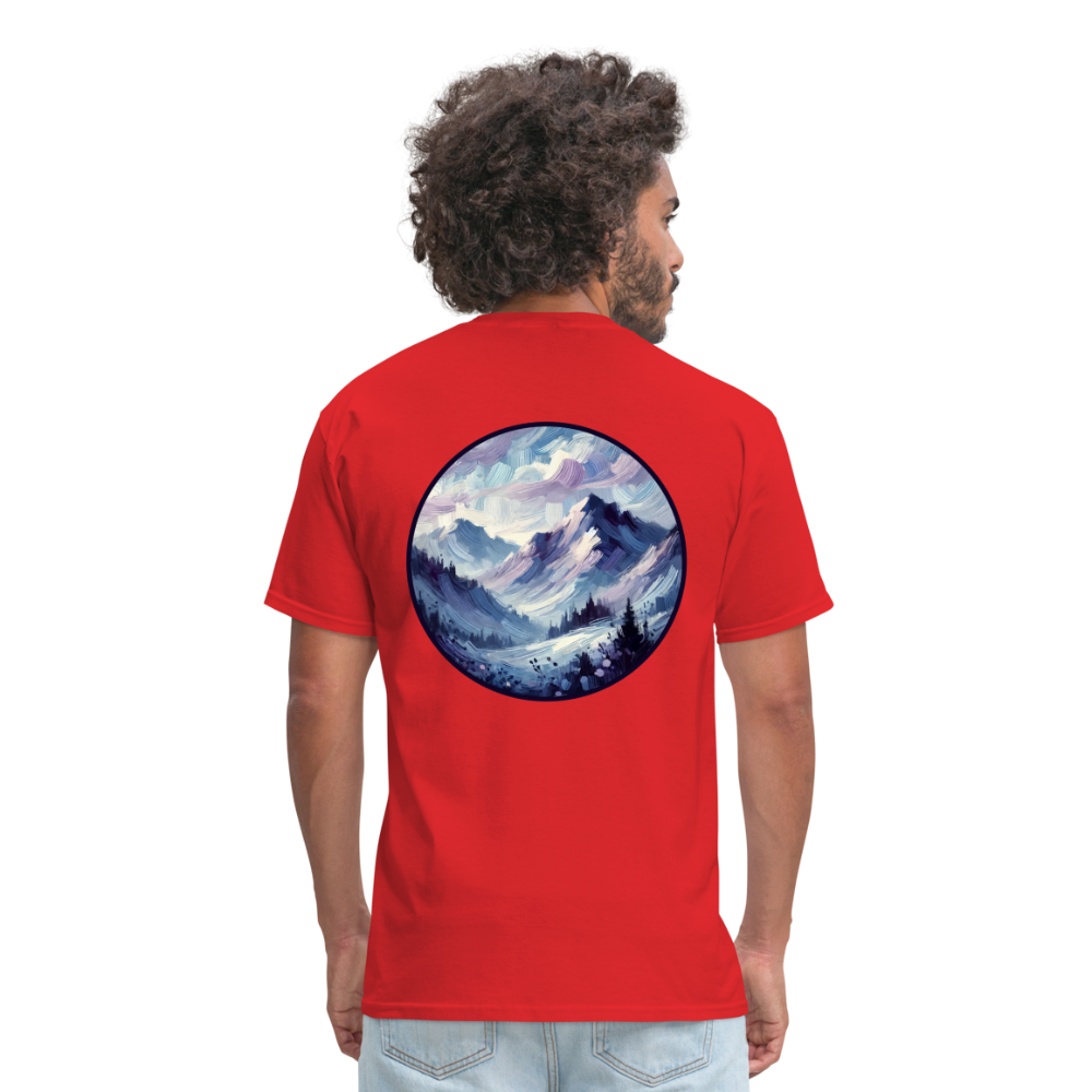 Lavender Blue Mountain Range Unisex Classic T-Shirt with Logo - red