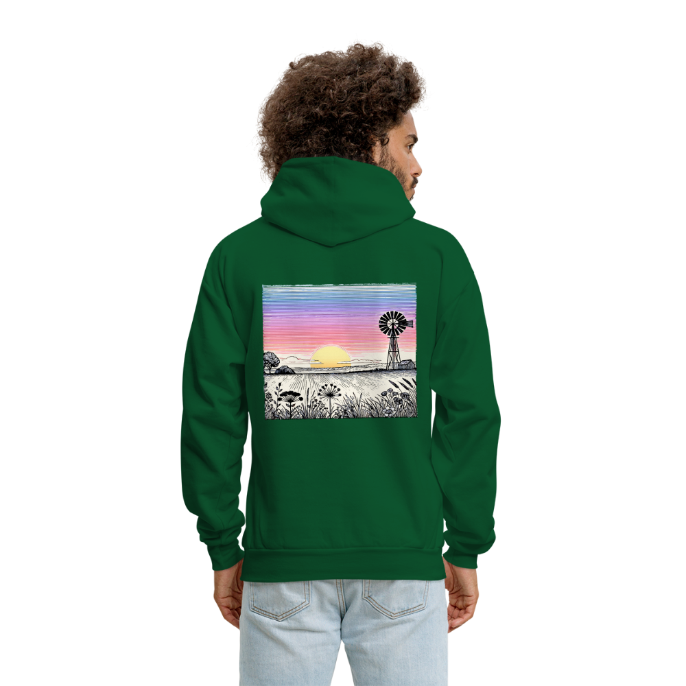 Men's Colored Prairie Landscape Graphic Hoodie with Logo - forest green