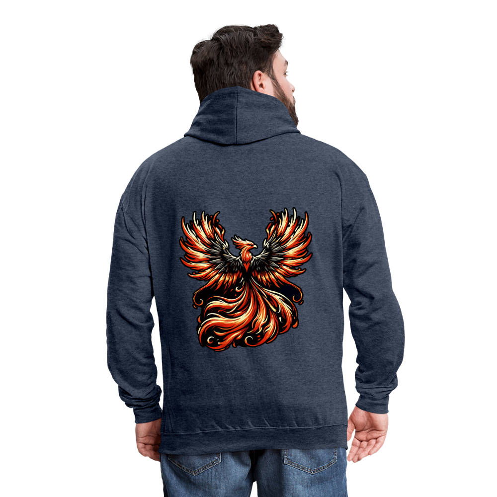 Phoenix Graphic Unisex Contrast Hoodie with Logo - indigo heather/asphalt