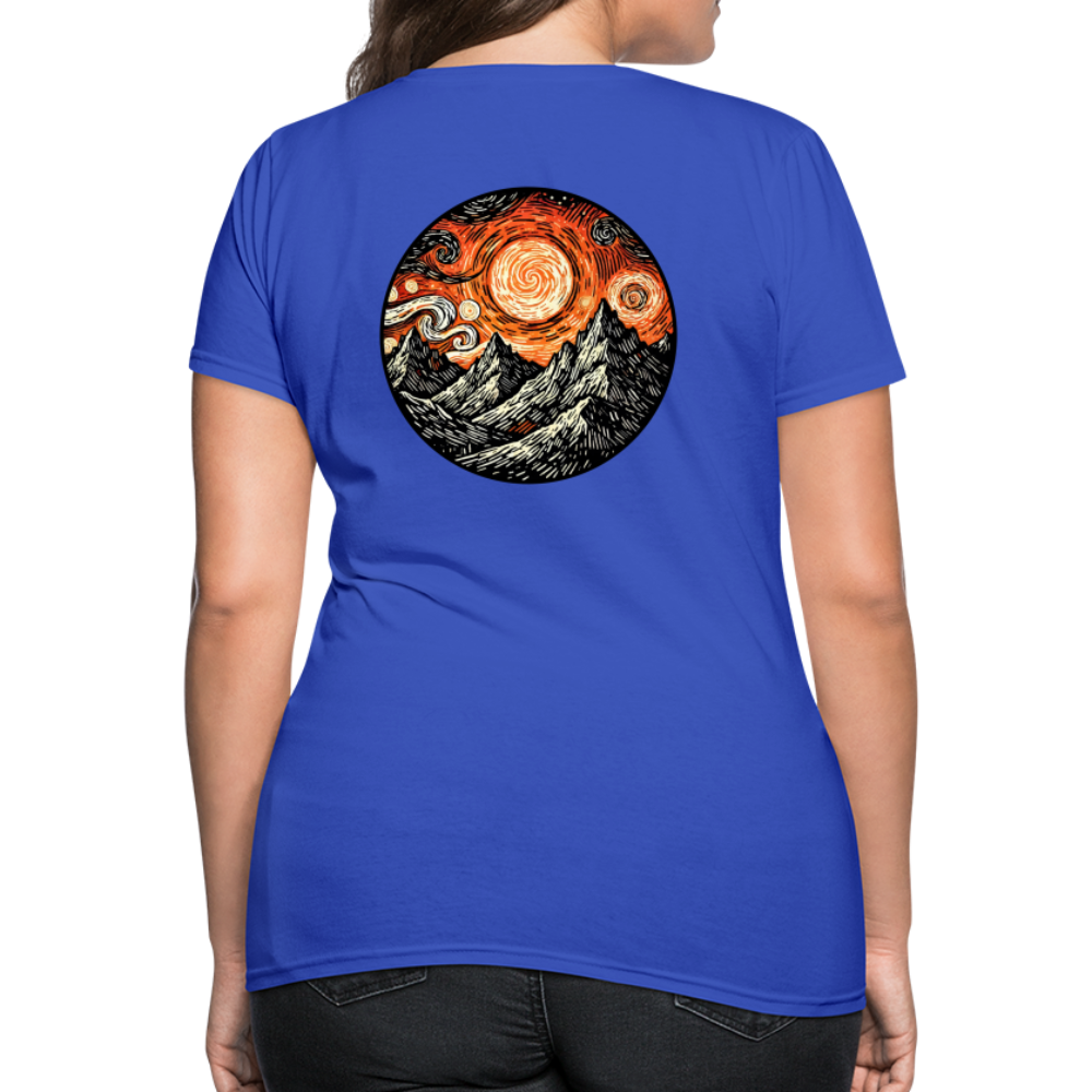 Women's Orange Swirling Mountains Graphic T-Shirt with Logo - royal blue