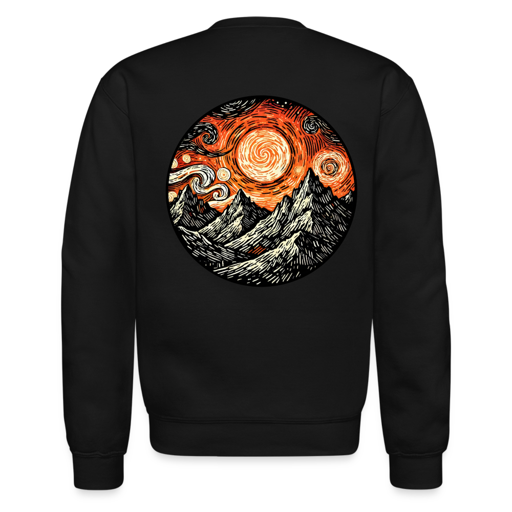 Orange Swirling Mountains Graphic Crewneck Sweatshirt with Logo - black