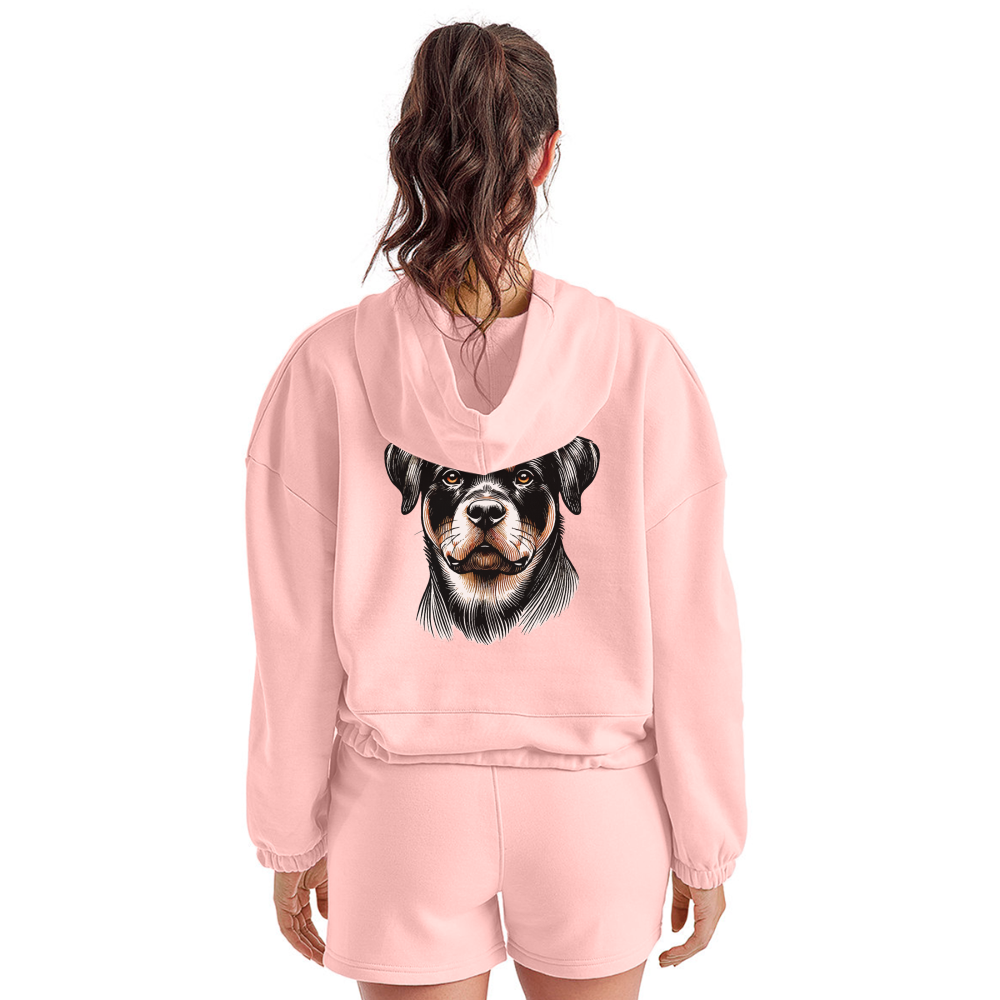 Women’s Fine Line Rottweiler Graphic Cropped Hoodie with Logo - light pink