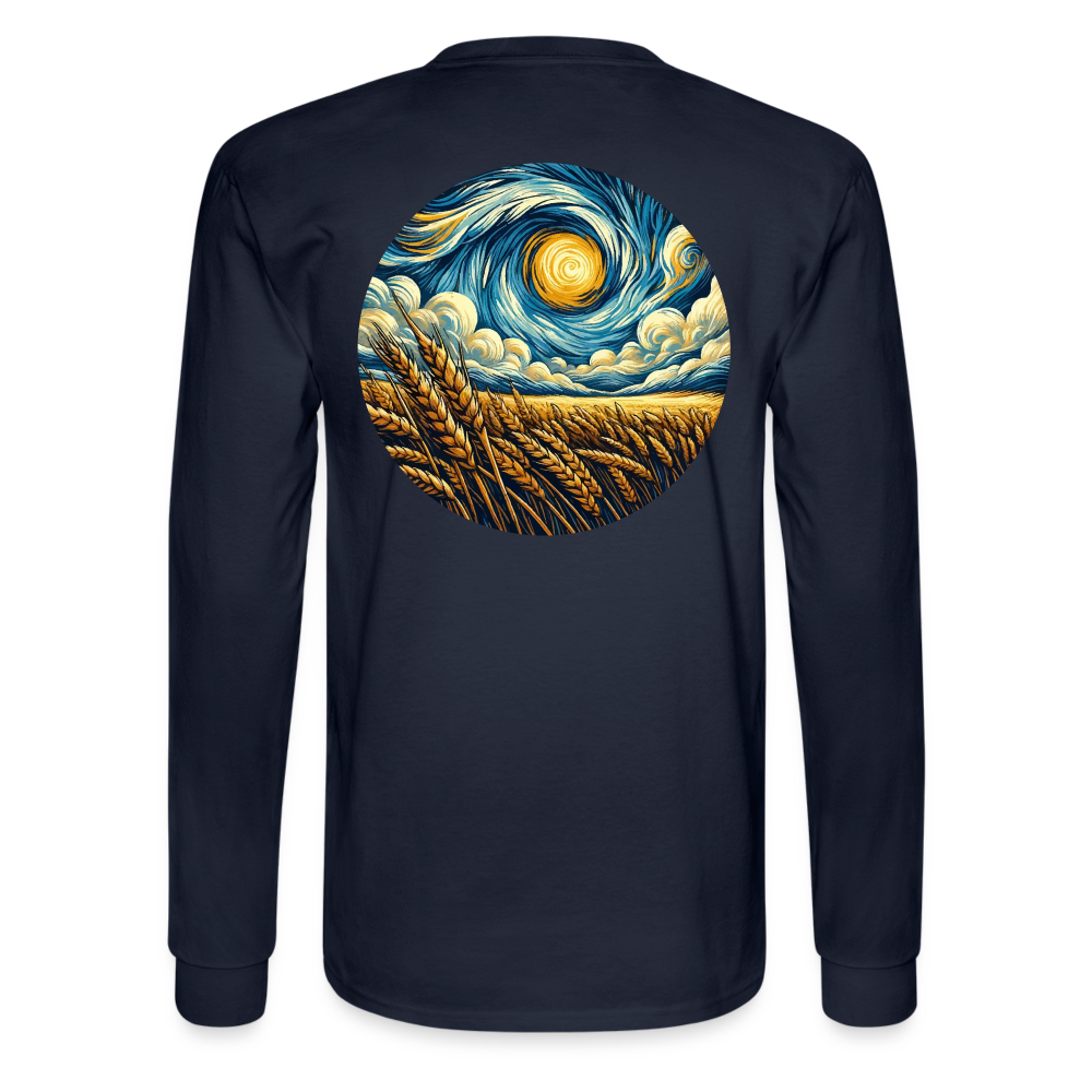 Men's Wheat Field Graphic Long Sleeve Shirt with Logo - navy