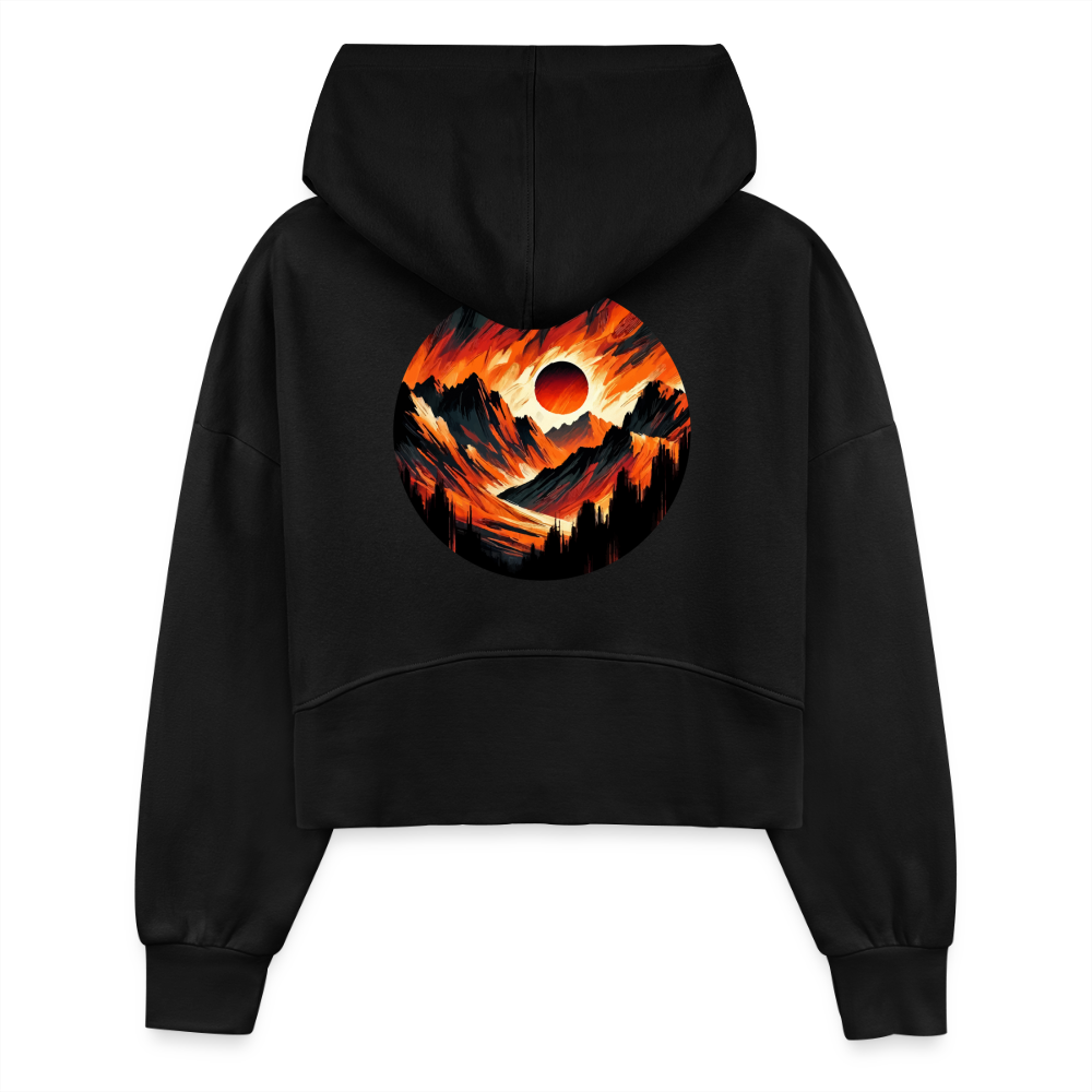 Women's Orange and Black Mountain Range Graphic Half Zip Cropped Hoodie with Logo - black