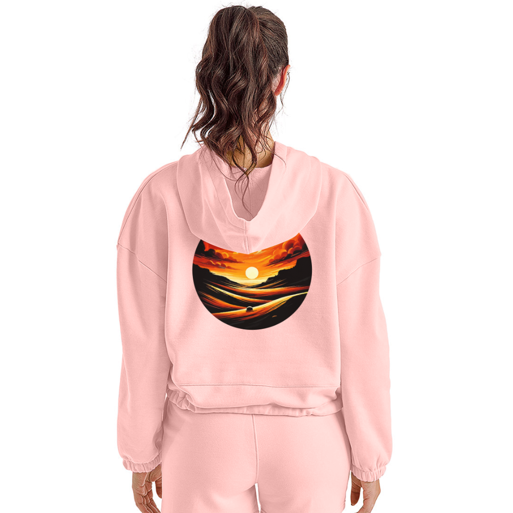 Women’s Desert Sunset Graphic Cropped Hoodie with Logo - light pink