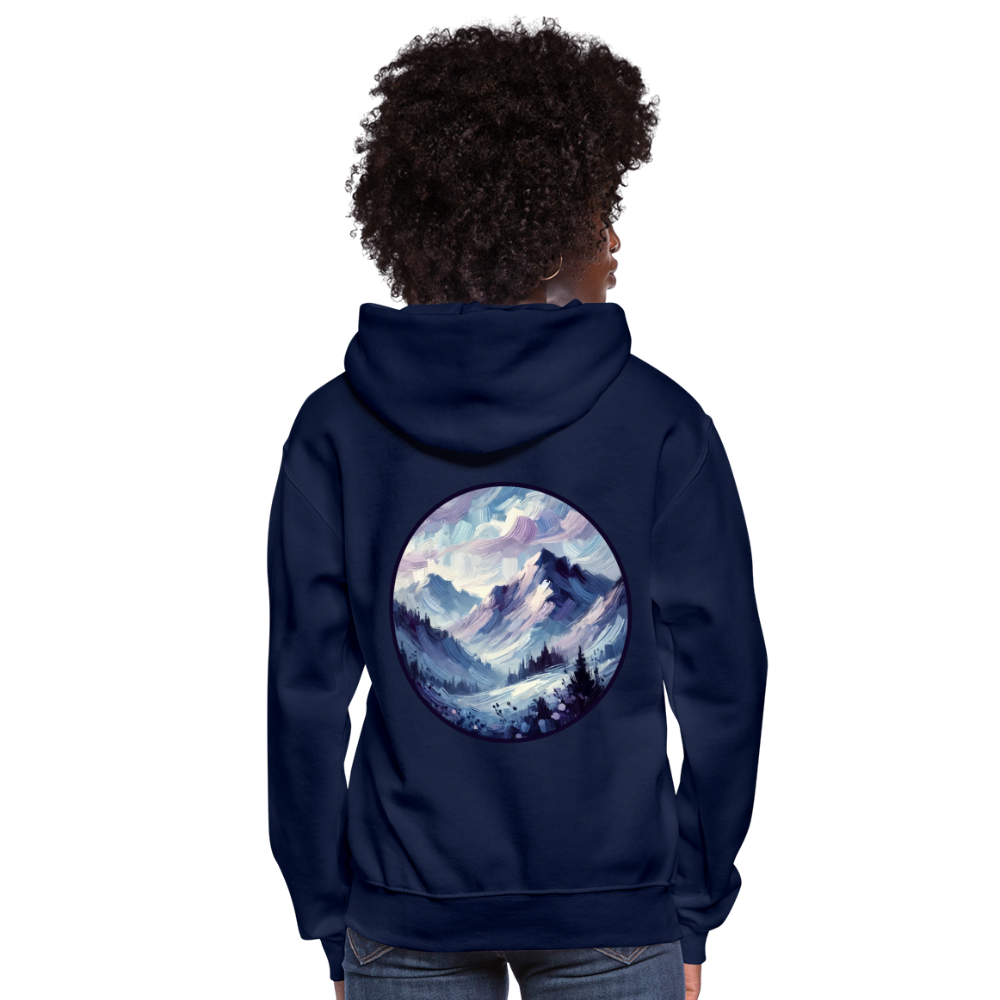 Women's Lavender Blue Mountain Range Graphic Hoodie with Logo - navy