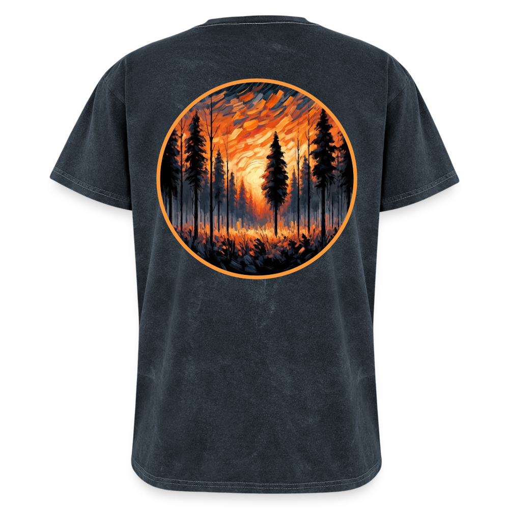 Orange Forest Sunset Graphic Unisex Mineral Wash T-shirt with Logo - mineral navy