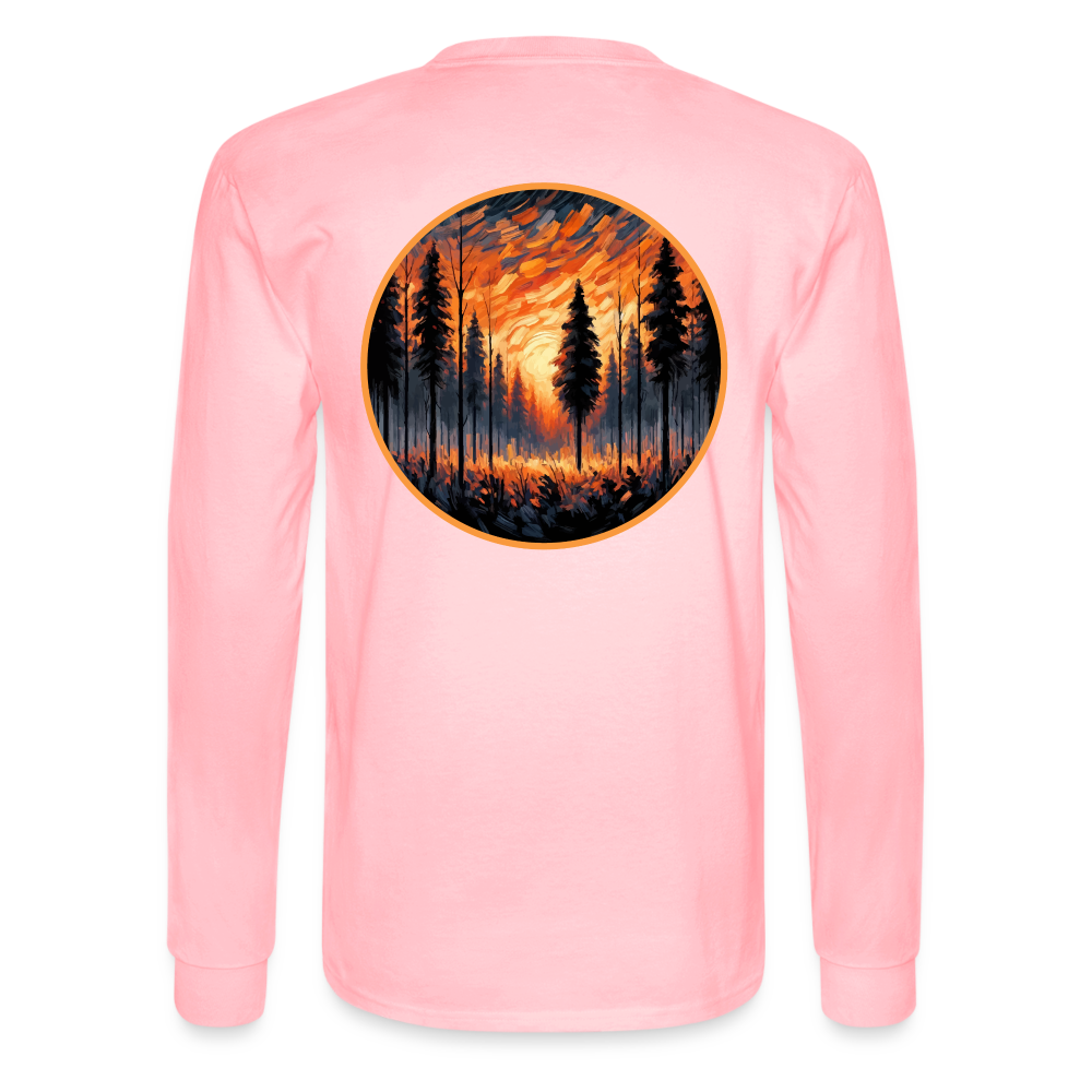 Men's Orange Forest Sunset Graphic Long Sleeve Shirt with Logo - pink