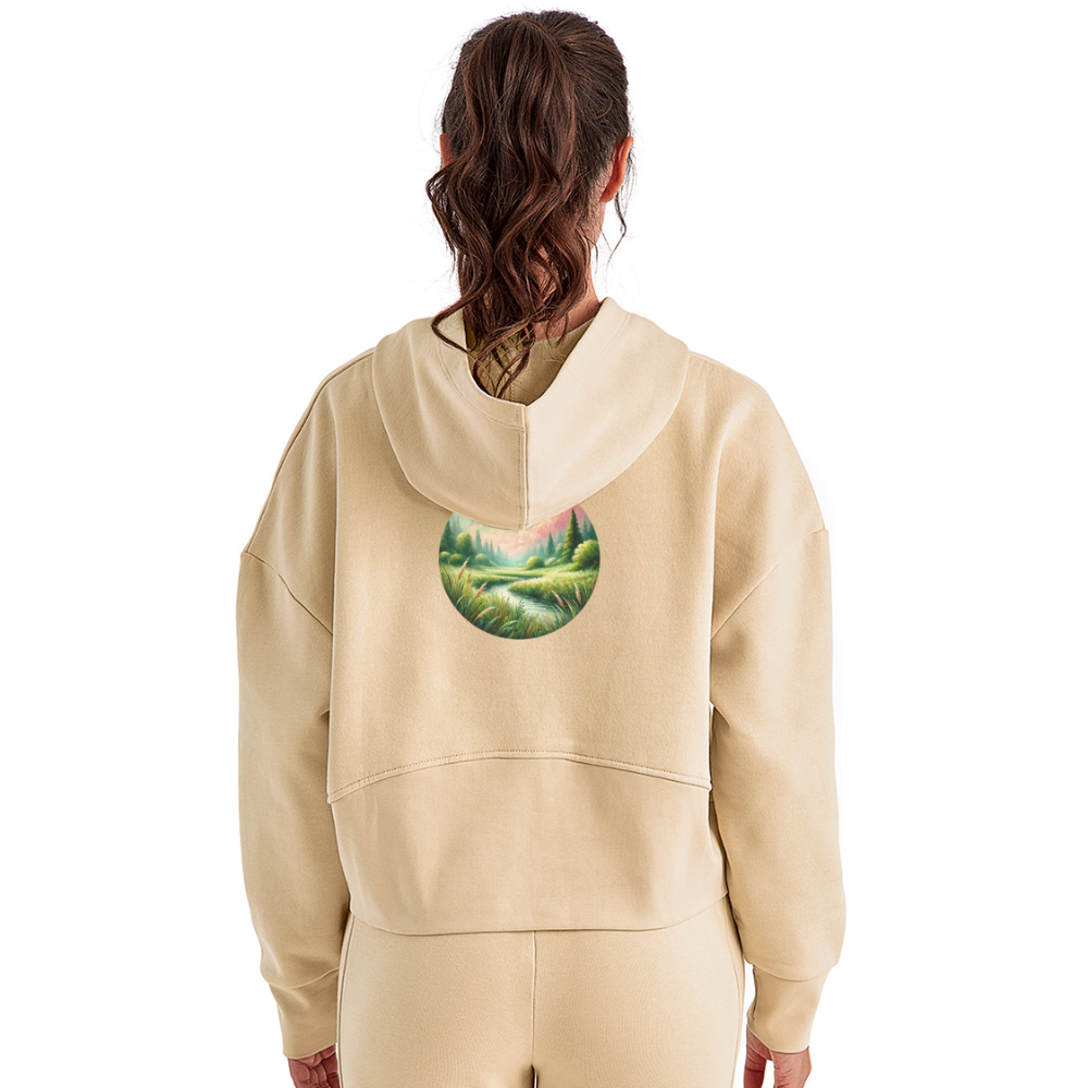 Women's Meadow Graphic Half Zip Cropped Hoodie with Logo - nude