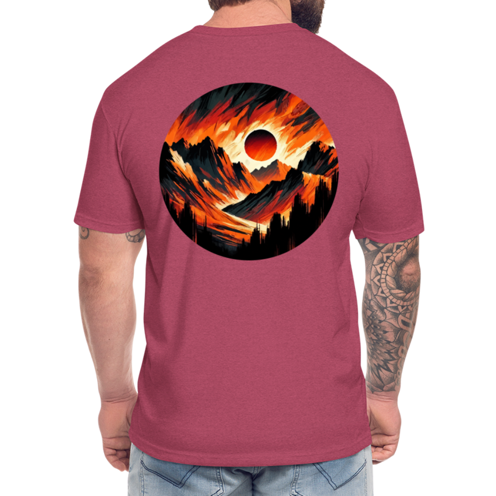 Orange and Black Mountain Range Graphic Unisex Fitted Cotton/Poly T-Shirt with Logo - heather burgundy