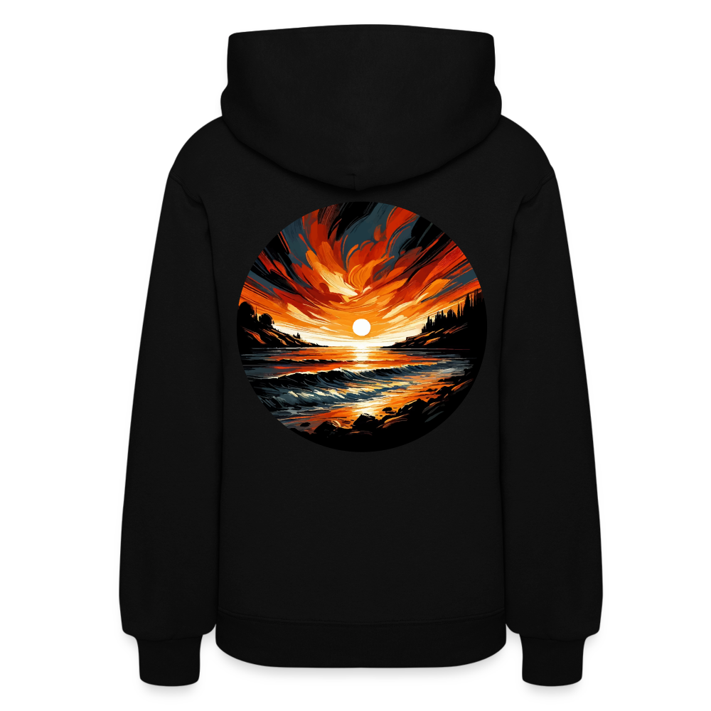 Women's Beach Sunset Graphic Hoodie with Logo - black