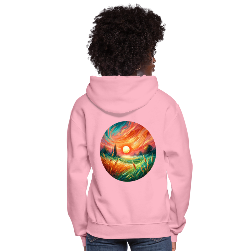 Women's Pink Wheat Field Graphic Hoodie with Logo - classic pink