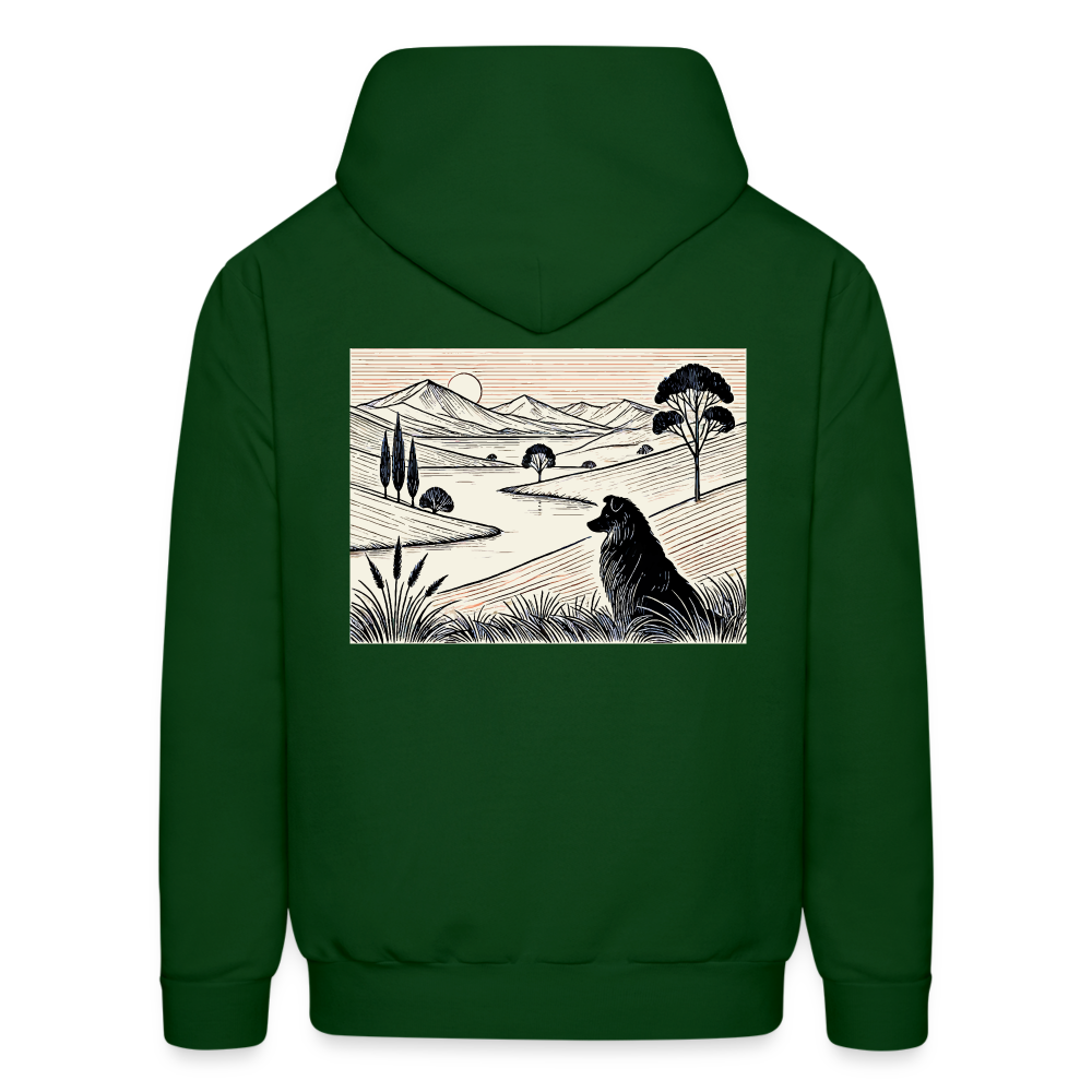 Men's Australian Shepherd Prairie Graphic Hoodie with Logo - forest green