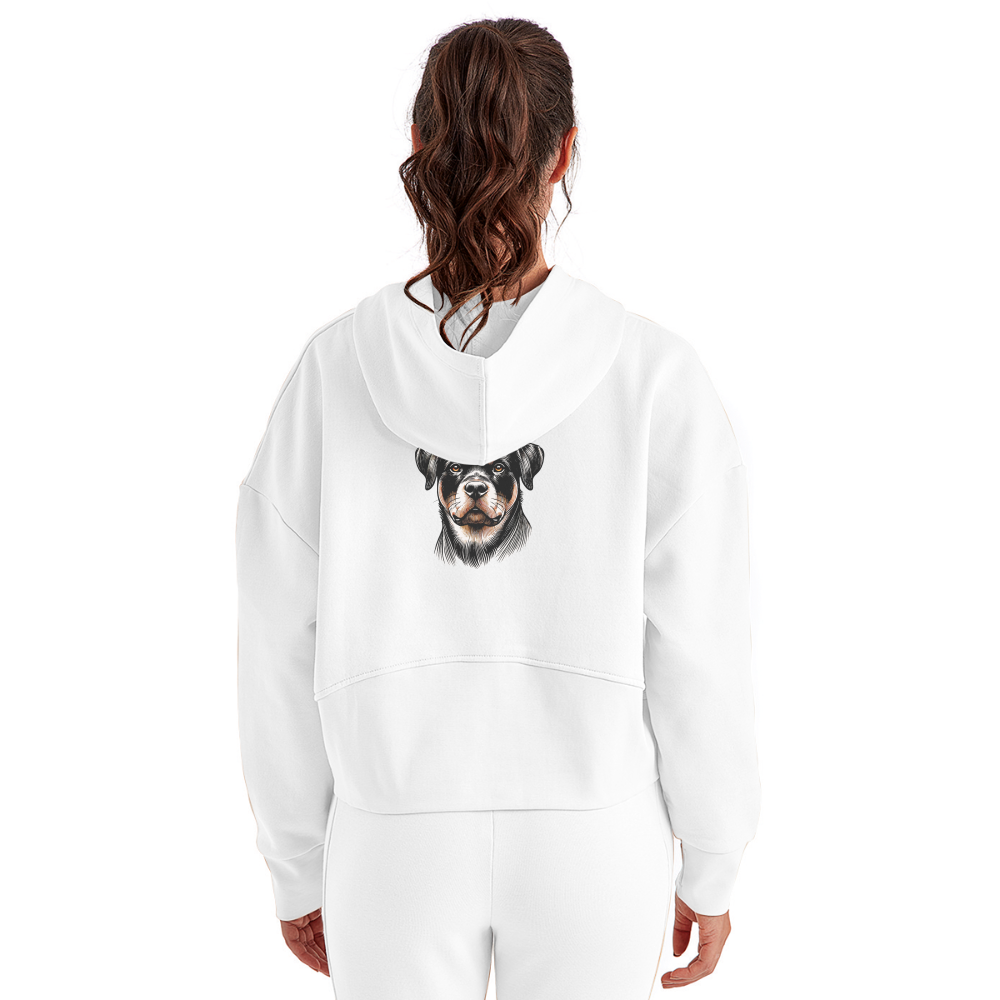 Women's Fine Line Rottweiler Graphic Half Zip Cropped Hoodie with Logo - white