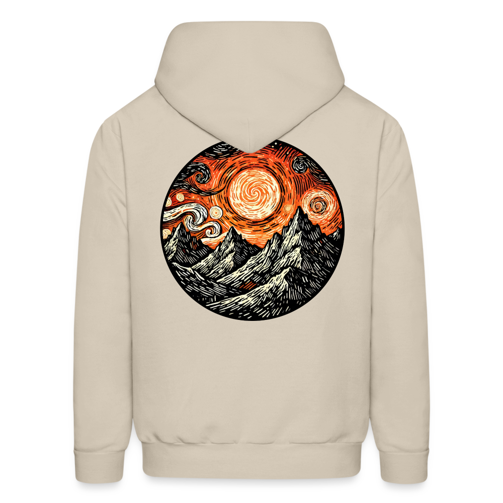 Men's Orange Swirling Mountains Graphic Hoodie with Logo - Sand