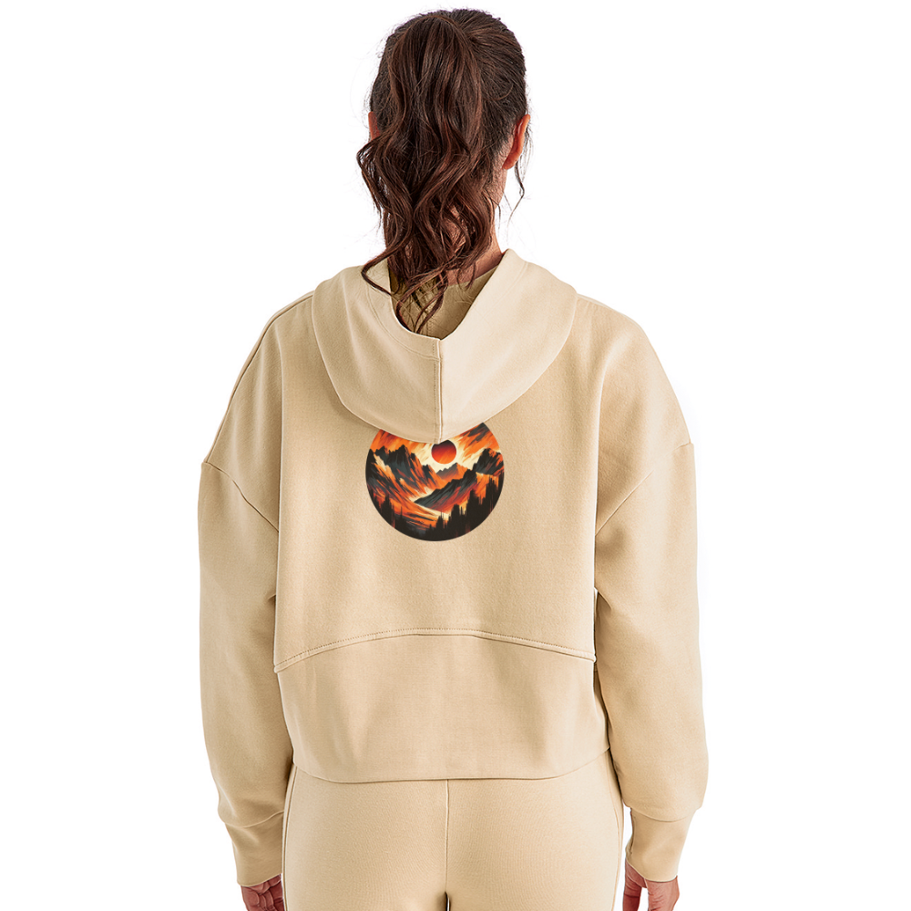 Women's Orange and Black Mountain Range Graphic Half Zip Cropped Hoodie with Logo - nude