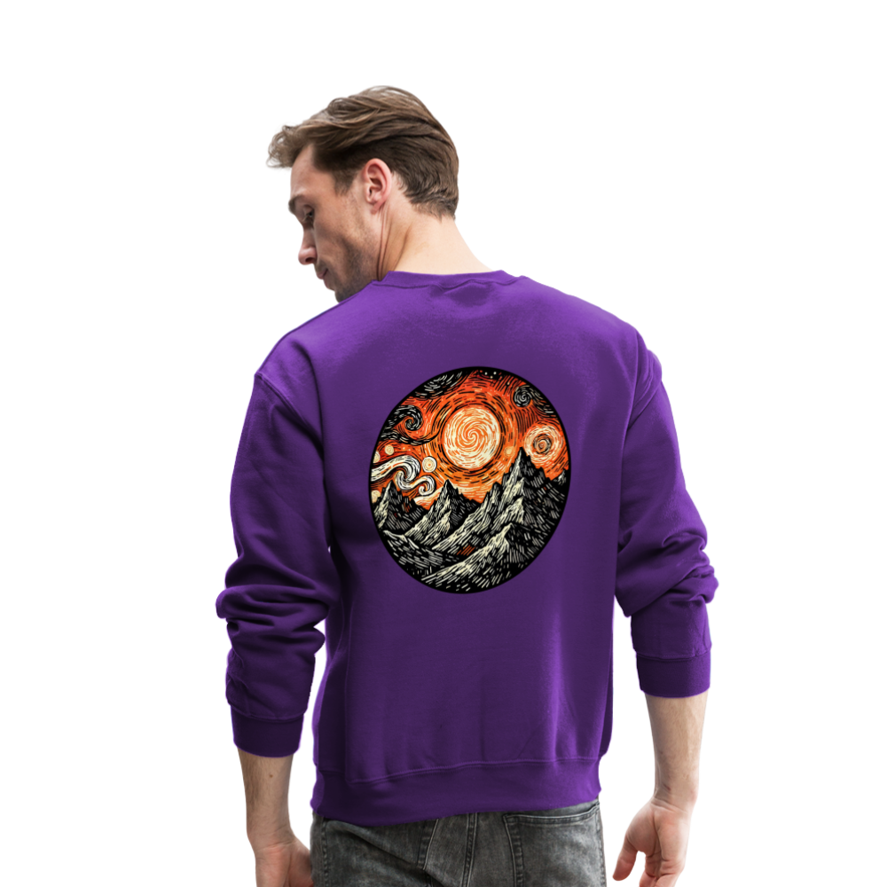 Orange Swirling Mountains Graphic Crewneck Sweatshirt with Logo - purple