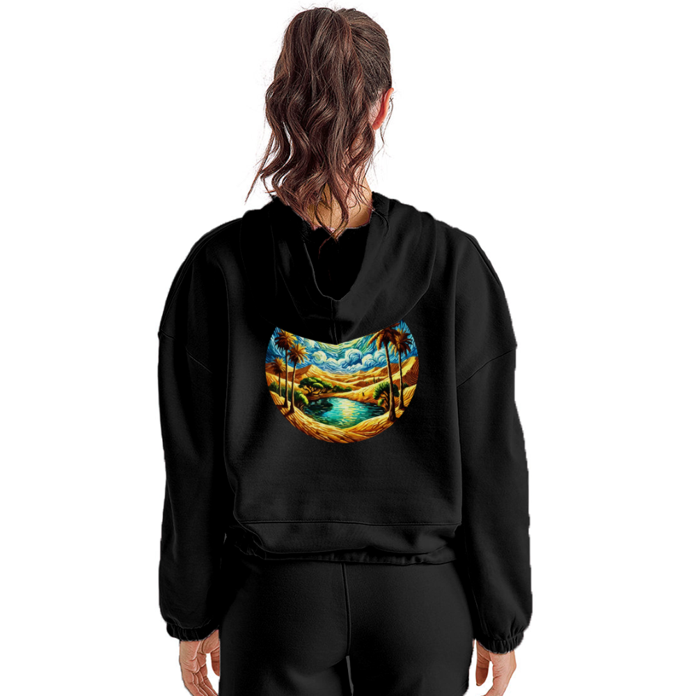 Women’s Desert Oasis Graphic Cropped Hoodie with Logo - black